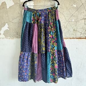 Boho Patchwork Maxi Skirt Multicolor Vintage Bohemian Cottagecore 1X Sag Harbor